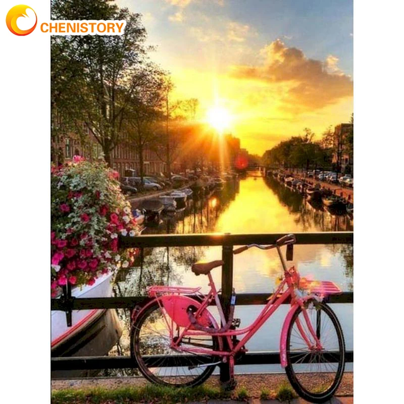 

CHENISTORY DIY Bicycle Painting By Numbers Kit Painting HandPainted Home Decor Gift Scenery On Canvas Drawing Picture By Number
