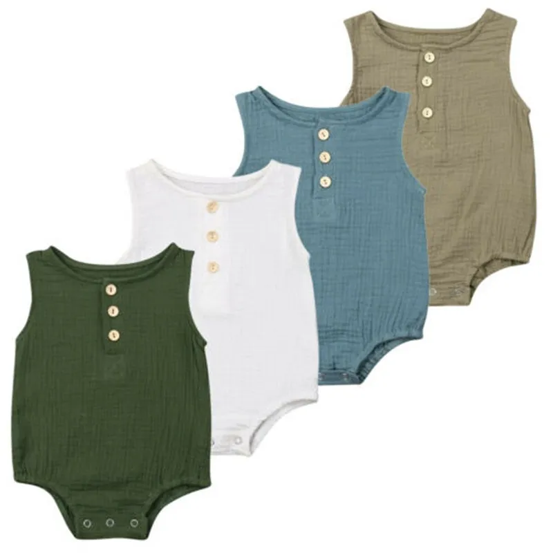 

0-24M Baby Summer Clothing Girl Sleeveless Cotton Bodysuit Infant Outfit Girls Sleeveless Solid Sunsuit Boy Clothes Boys Rompers