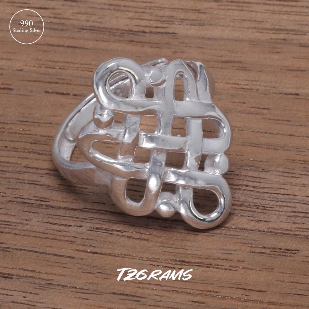 

S990 Sterling Silver Simple White Gold Plated Rings Square Hollow-out Finger Ring Elegant Fine Birthday Party Jewelry