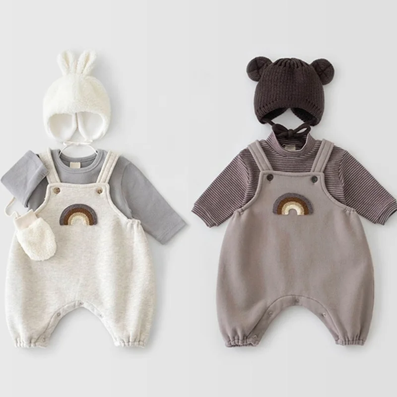 

Spring New Kids Suit Clothes Cotton Round Neck Casual Solid Set Baby Romper Rainbow Toddler Infant Romper Clothes