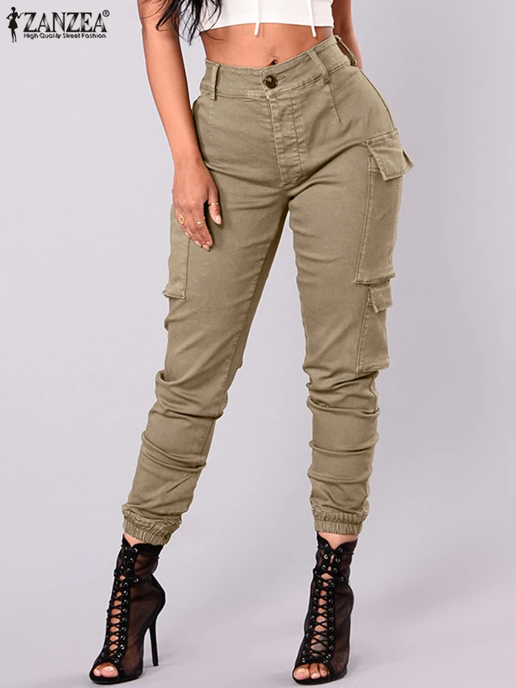 

New Women Solid Long Pant Overalls 2022 ZANZEA Slim Push Up Pockets Female Streetwear Trouser Sexy Work Fashion Zipper Palazzo