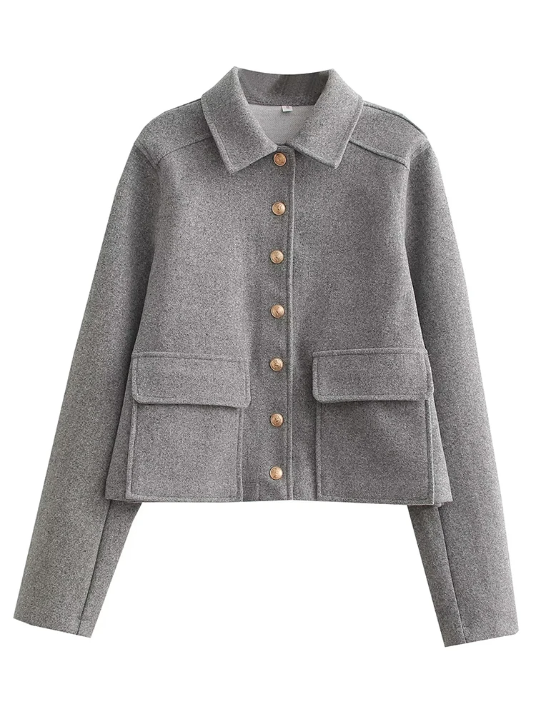 

2023 Spring New Women's Jacket Casual Short Women's Bomber Jacket Button Turn Down Collar Basic Coat Streetwear