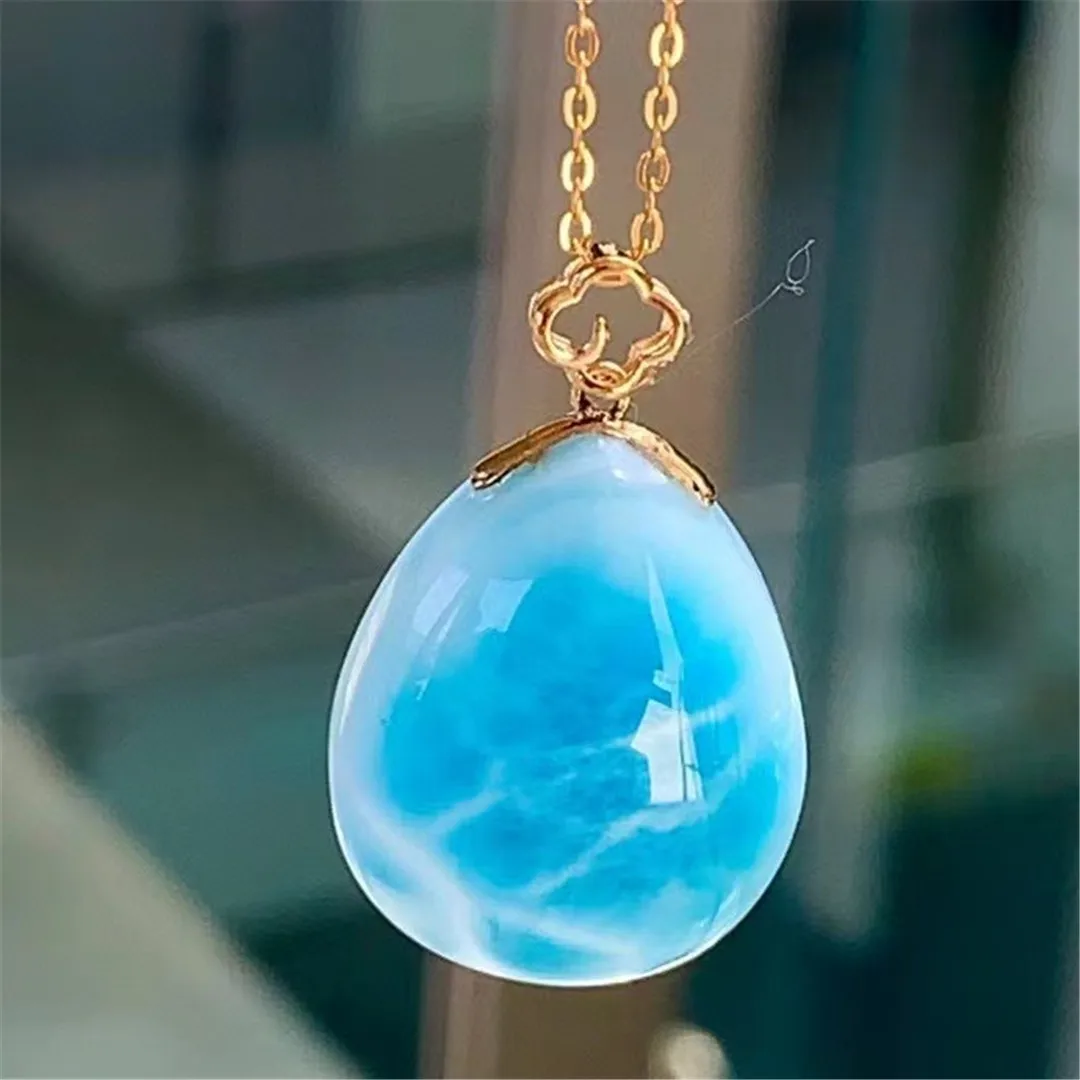 

Подвеска из натурального синего камня ларимара, Ювелирное Украшение из 18-каратного золота для женщин и мужчин, красивый подарок рейки с кри...