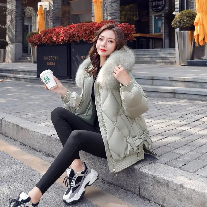 Down Jacket for Women 2022 New Small Loose Slim Medium Length White Eiderdown Winter Coat with Large Hair Collar Jackets