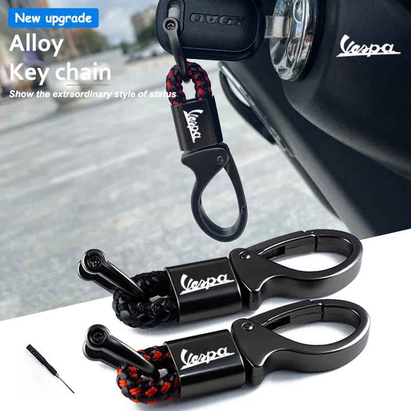 

For Vespa LX LXV Sprint GTS GTV 50 150 250 300 300ie Accessories Custom LOGO Motorcycle Braided Rope Keyring Metal Keychain