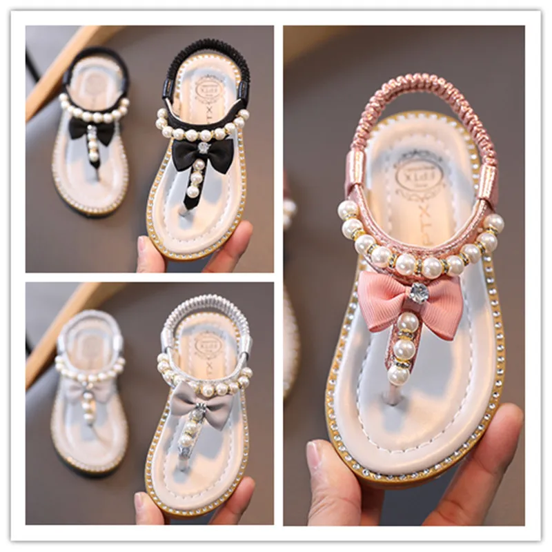 

Summer New Children's Shoes Sweet Ethnic Style Children's Sandals Beaded Bow Girls Shoes GLADIATOR Sandals Sandalias Niña Shoes