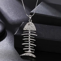 leeker vintage fish cubic zirconia pendant necklace for women antique gold silver color sweater chain accessories 047 lk2