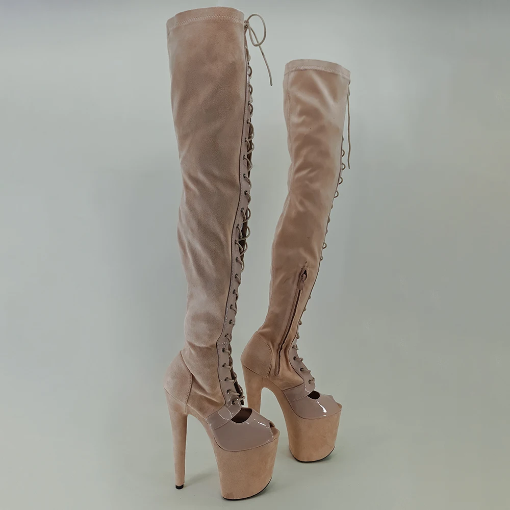 Leecabe Beige Suede 20CM Pole dancing shoes High Heel platform Boots Pole Dance boots