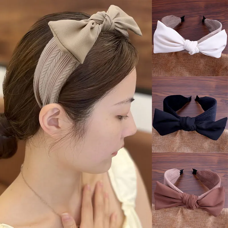 

Hot Women's Big Bow Hair Hoop Simple Black And White Color Hairpin Washing Face Headbands Korean New Hair Headdress Accessories