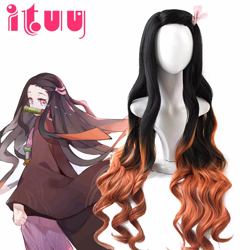 

Anime Kamado Nezuko Wig Demon Slayer Kimetsu No Yaiba Nezuko Cosplay 75-80cm Gradient Long Hair Heat Resistant Synthetic Wig