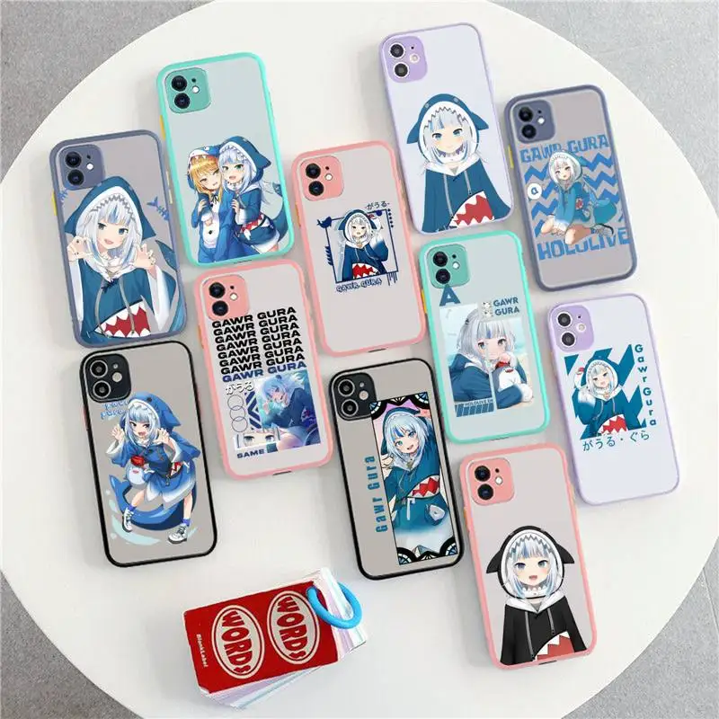 

RuiCaiCa Gawr Gura Hololive Anime Phone Case for iPhone X XR XS 7 8 Plus 11 12 13 pro MAX 13mini Translucent Matte Shockproof