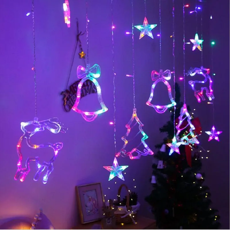 

Christmas tree deer bells string lights 220V 110V Garland String Fairy Lights Outdoor For Home Wedding Party New Year Decor