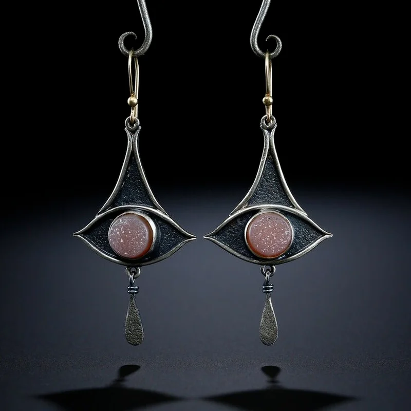 

Vintage Drop Metal Inlaid Glass Women's Hook Drop Earrings