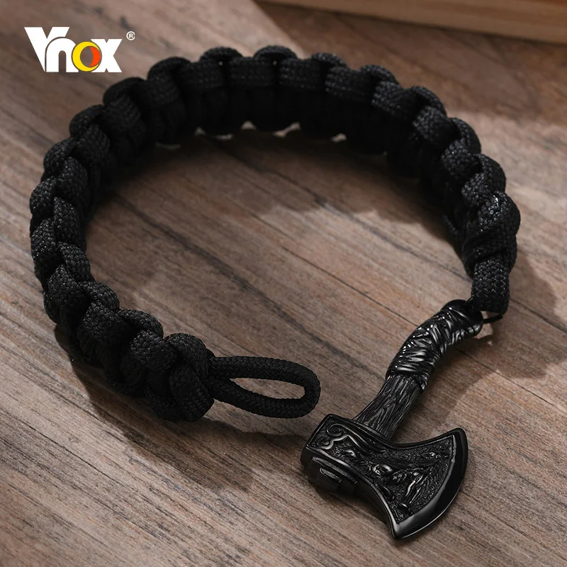 

Vnox Chunky Norse Viking Thor's Hammer Bracelets for Men, Black Stainless Steel Mjolnir Scandinavian Rune Amulet Punk Wristband
