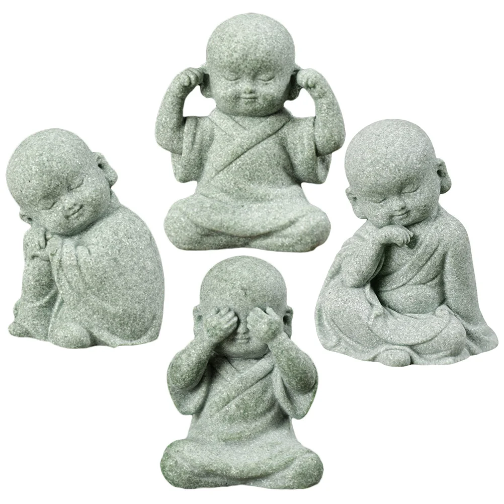 

4 Pcs Statue Home Props Garden Monk Sculpture Little Desktop Decor Stone Small Zen Style