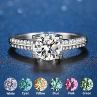 classic moissanite ring for women 1 carat 6 5mm blue green pink red yellow gem rings 2023 new trend s925 silver inlay jewelry