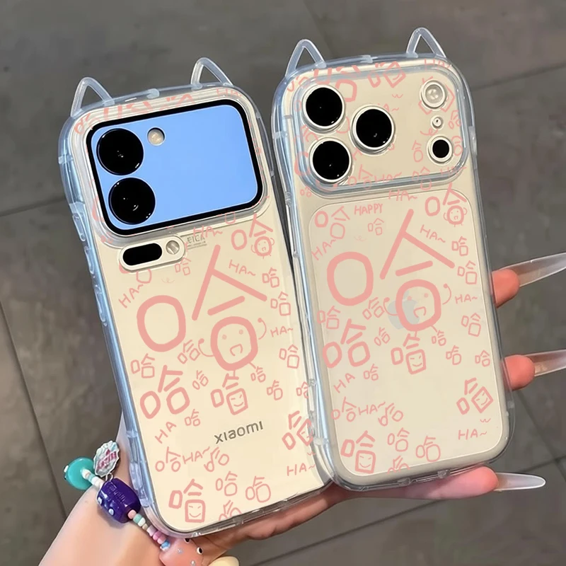 Фото Прозрачный чехол для телефона с 3D-ушками кошки и смайликом для POCO X8PRO Max X7 X6, мягкий чехол для Xiaomi 17 PROMAX 15, для Redmi Note 15 Pro 14 13 Pro №1
