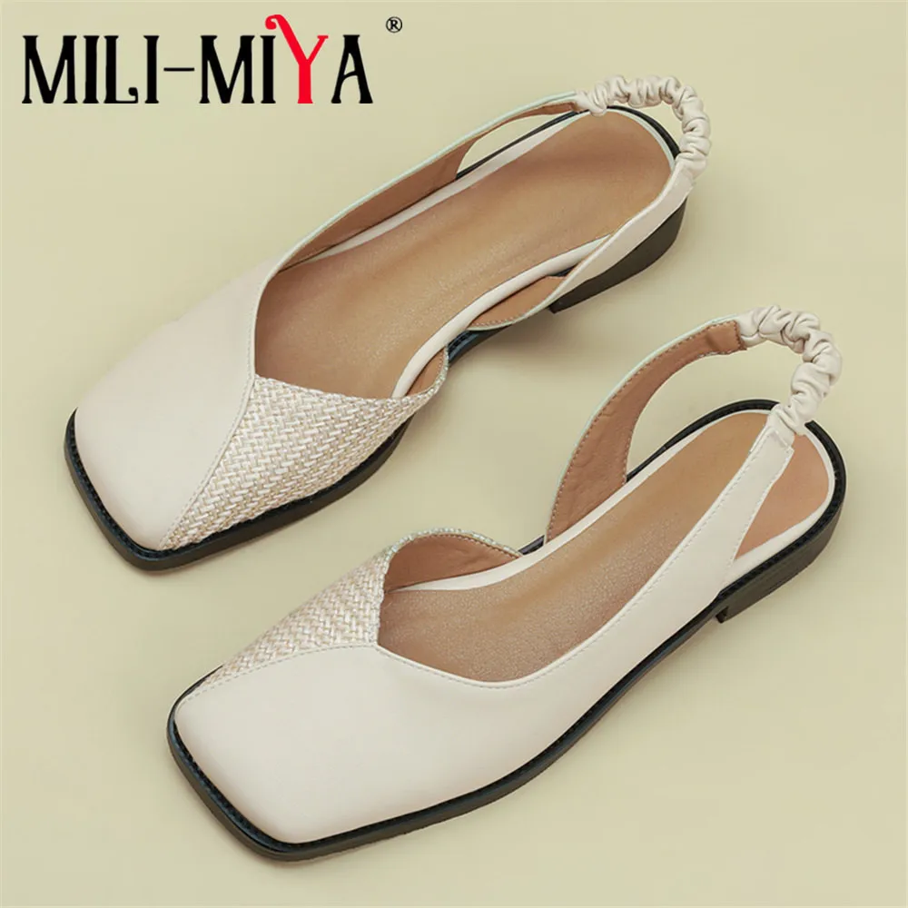 

MILI-MIYA Fashion Splicing Women Women Microfiber Pumps Slingback Square Toe Low Thick Heels Slip On Plus Size 34-43 For Ladies