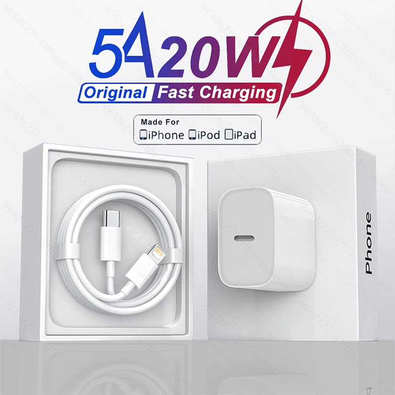 20W Original Fast Charger For Apple iPhone 13 12 11 14 Pro Max Plus X XR XS USB Type C Fast Charging Charger Cable Accessories