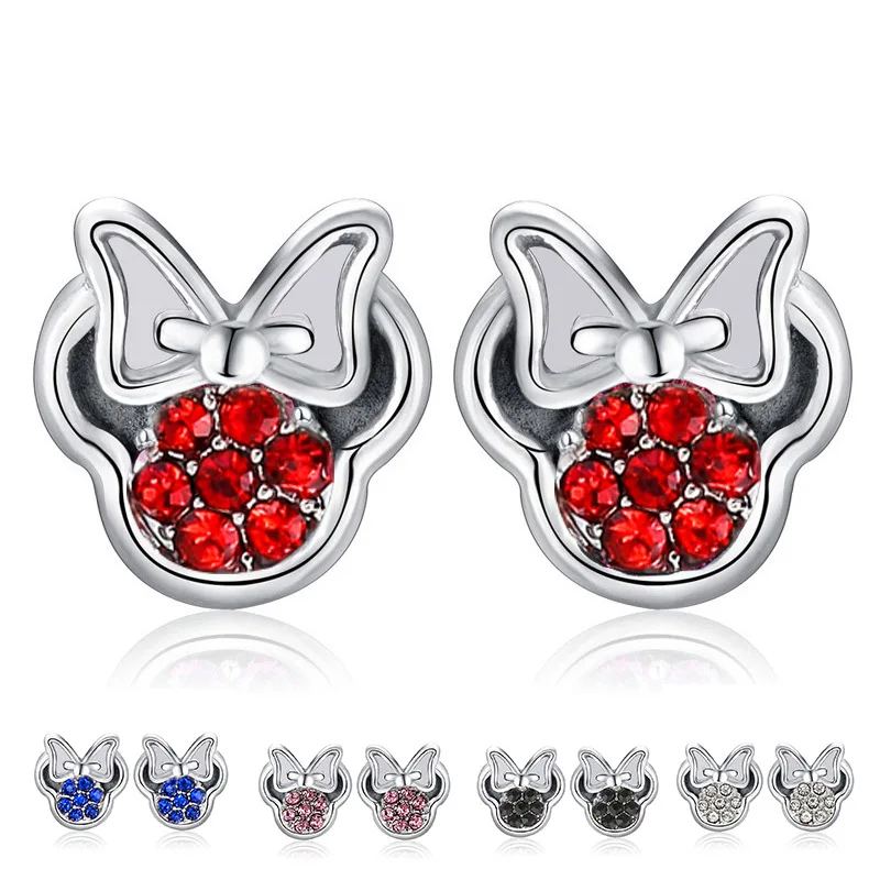 

Fashion Clear Crystal Minnie Mouse Stud Earrings For Women Disney Earrigns Fine Cute Mickey Mouse Ear Studs Jewelry Girls Gifts