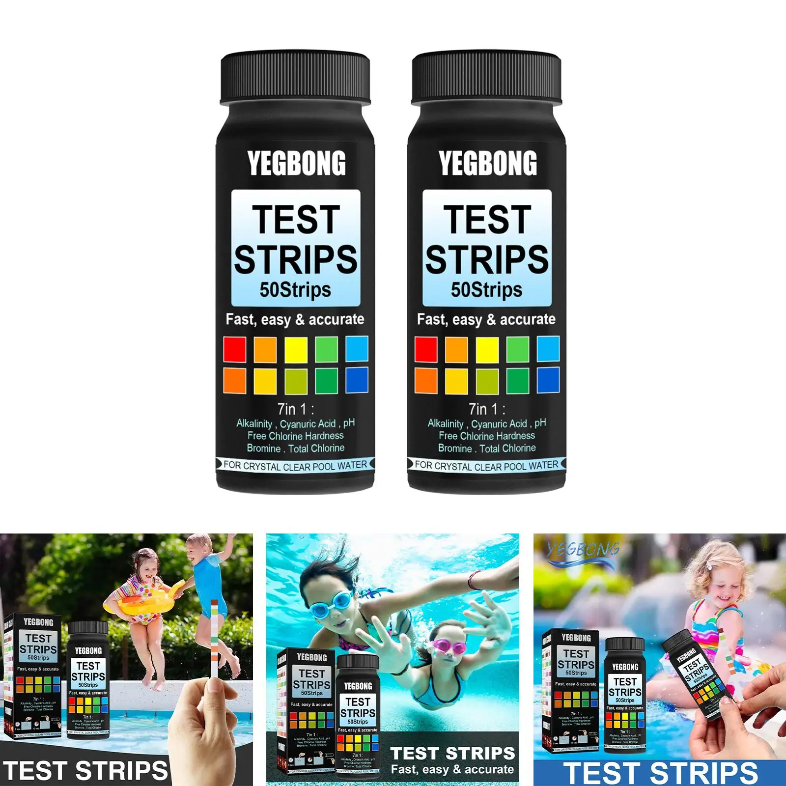 

7 в 1 тест-полоски для бассейна, рН-тест-полоски для бассейна, душевой кабины