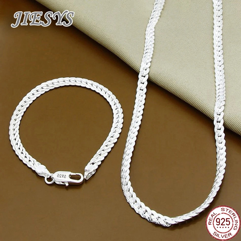 

S925 Silver Sterling Chain Bracelet Necklace suit For Men Women Silver Necklaces Fashion Jewelry party wedding gift