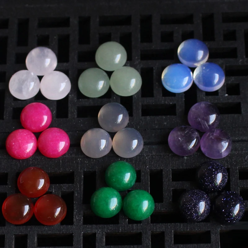 

10pcs Fashion Natural Stone Cabochon Bead 8MM Purple Amethysts Round Loose Cameo DIY Base Tray For Jewelry Making Supplies