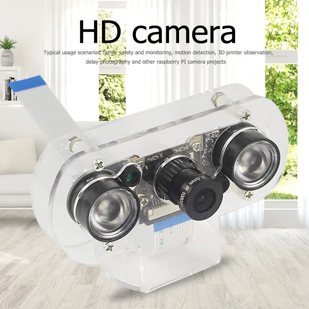 

Focal Adjustable Night Vision Camera + IR Sensor Light + Acrylic Holder for Raspberry Pi 4 Model B 3B+ 3B Zero