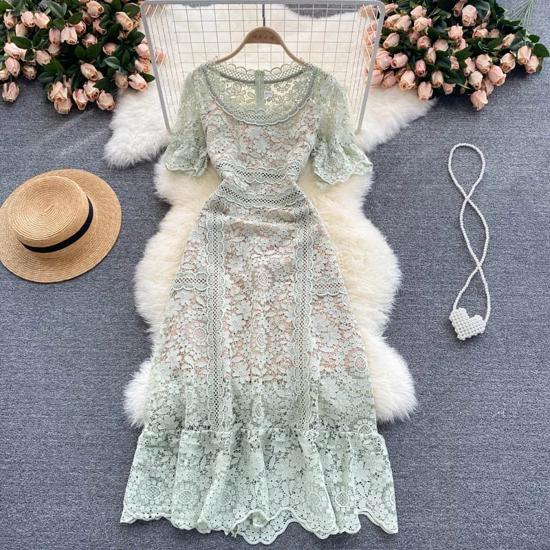 

Dress 2021 new summer dress temperament slim sweet lace GRAY22