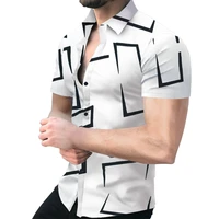 2022 mens shirts men hawaiian casual one button shirts summer geometry print short sleeve beach blouses mens lapel shirts tops