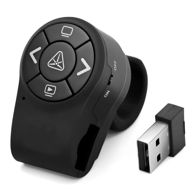 

Ring finger style wireless presenter RF 2.4Ghz rechargeable computer remote controller for PPT Powerpoint