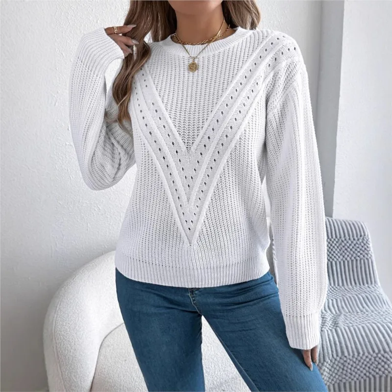 Женский осенне-зимний повседневный однотонный оранжевый V-образный свитер с