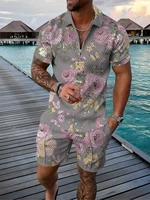 mens lapel polo shirt suit seaside resort shorts short sleeve two piece set loose large size t shirt