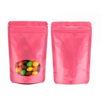 100pcs/lot Pink Stand Up Zip Lock Bags Pouches with Clear Window Heavy Duty Aluminum Foil Mylar Zipper Top Package Bag