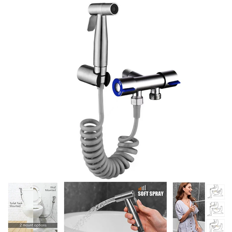 

FHEAL Stainless Steel Hand Bidet Faucet Handheld Bidet Sprayer Set For Toilet Bathroom Hand Sprayer Shower Head Self Cleaning