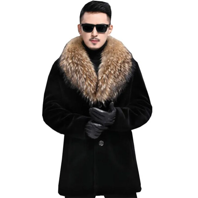 

Дешевая Осенняя кожаная куртка из искусственного меха норки, мужское зимнее плотное теплое меховое кожаное пальто, мужские свободные куртк...