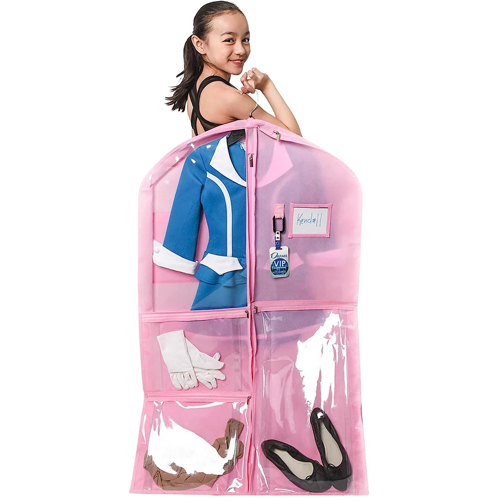 

Waterproof Hanging Garment Bag Thickened Oxford Cloth Children's Dance Dress Storage Bag Cover with Gusset And Accessory Pockets