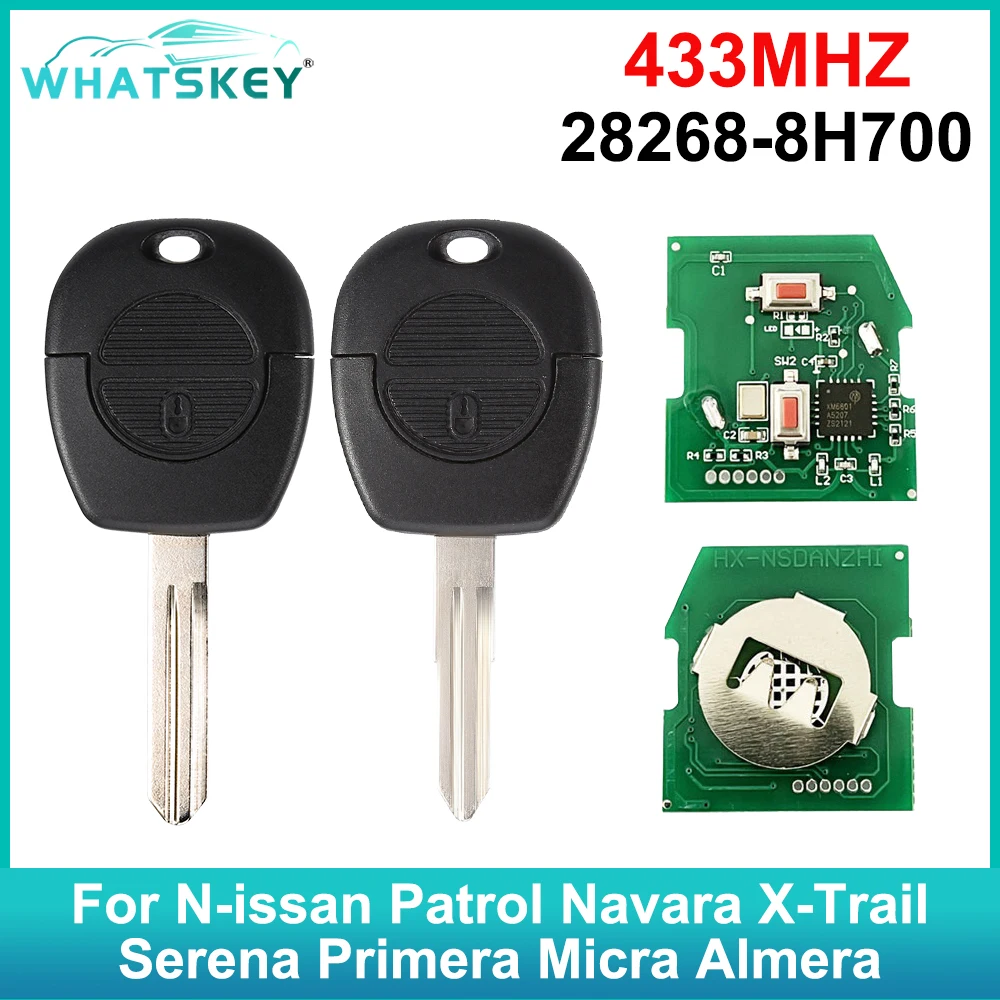 WhatsKey 2 кнопки дистанционного ключа автомобиля 433 МГц для Nissan Patrol Almera Micra Primera Navara Serena Vanette X-Trail P/N: 28268-8H700 замена автоматического дистанционного ключа