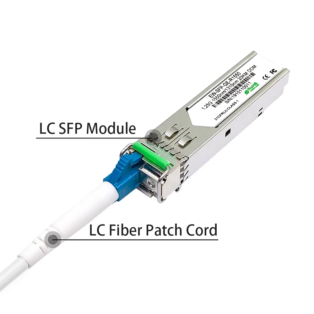 Gigabit LC SFP Module Single Fiber Optical Transceiver 1.25G Fiber SFP Switch Module 20km Compatible with CISCO/Mikrotik Switch