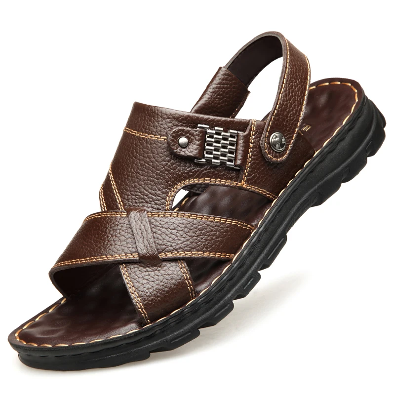 

New Casual Men Soft Sandals Comfortable Men Summer Leather Men's slippers Men Roman Summer Outdoor Beach Sandals Big Size 38-48