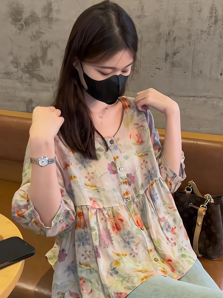 European Goods 2025 Summer New Arrival Print Loose Short Sleeve T-Shirt Small Sized Man's Wear Tops Thin Women's Clothing Fancy