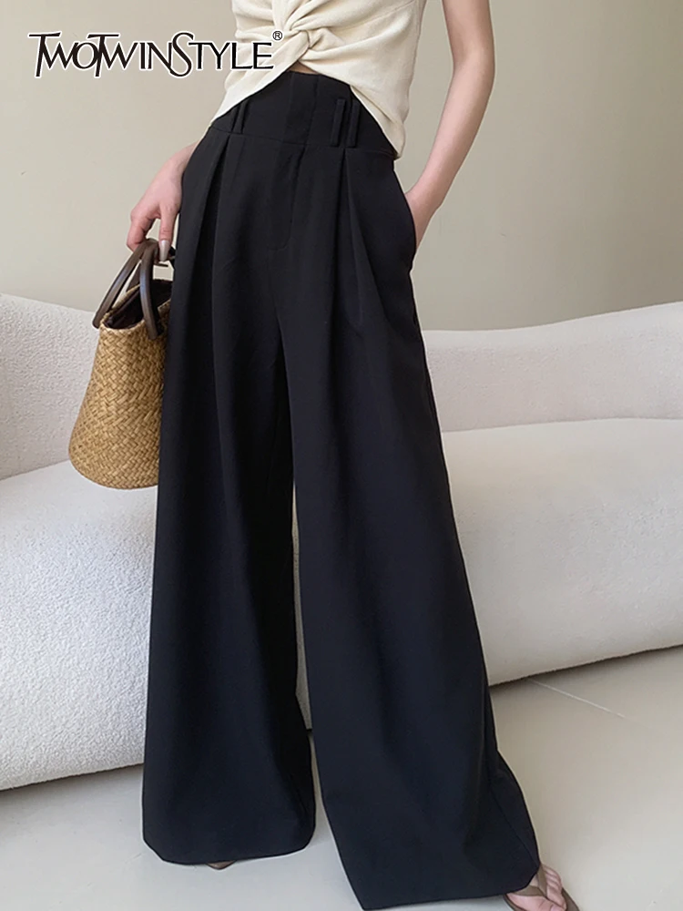 

Женские широкие брюки TWOTWINSTYLE, однотонные минималистичные брюки с высокой талией, со складками, 2023