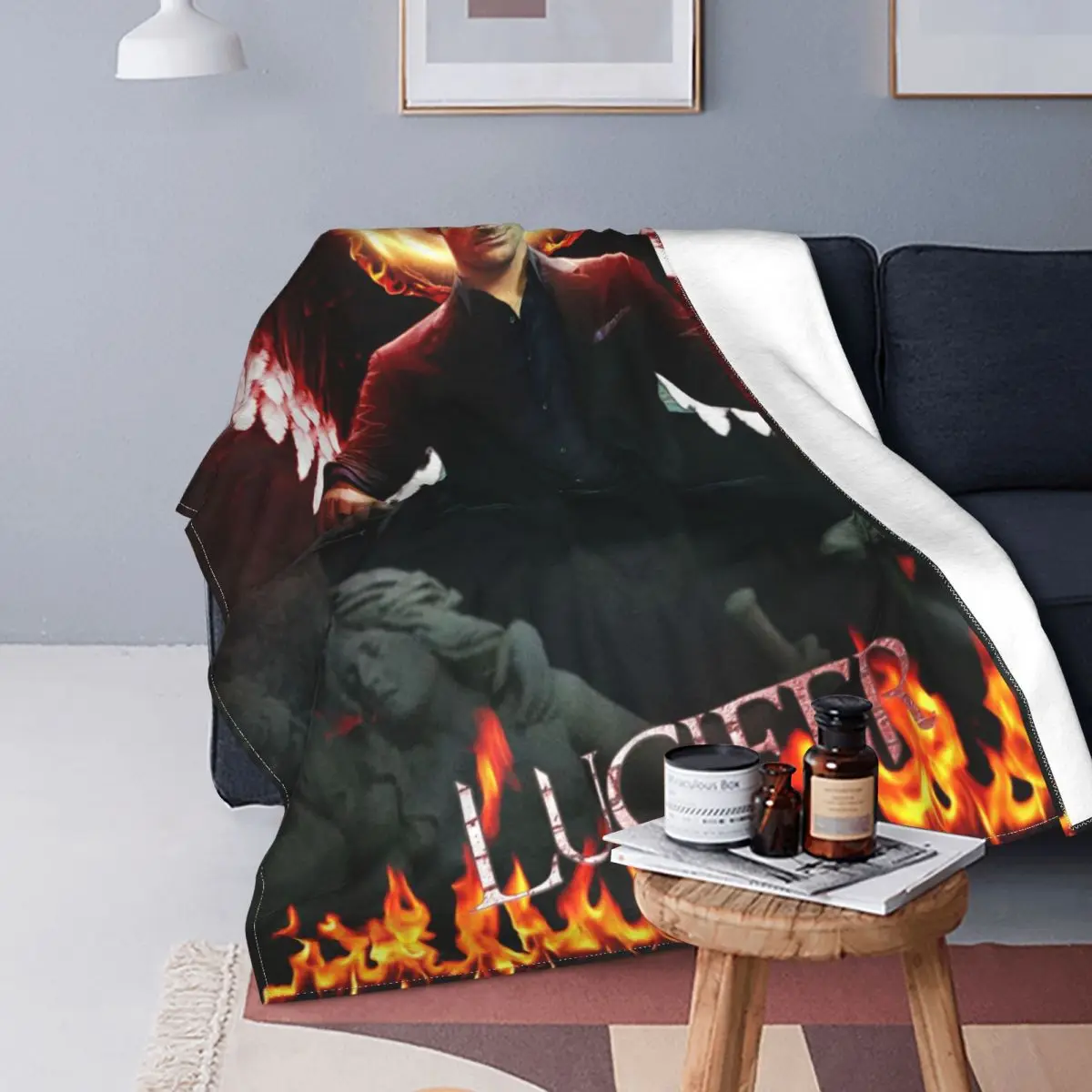 

Lucifer King Light Of Hell Flannel Throw Blanket Tom Ellis Blanket for Bed Travel Ultra-Soft Quilt