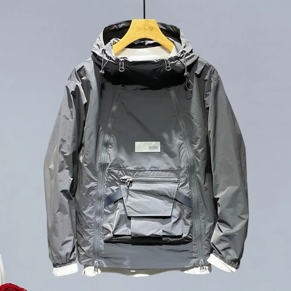 Мужской тренчкот с капюшоном двойными карманами на молнии уличный стиль модная