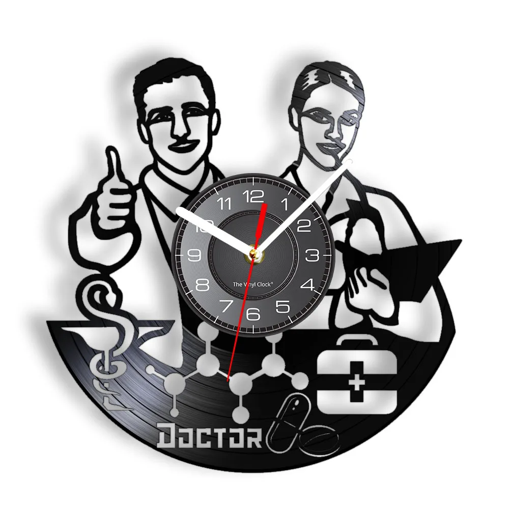 

Doctor And Nurse Vinyl Record Wall Clock For Hospital Clinic Room Physician Retro Album Disks Crafts Clock Watch Medical Artwork