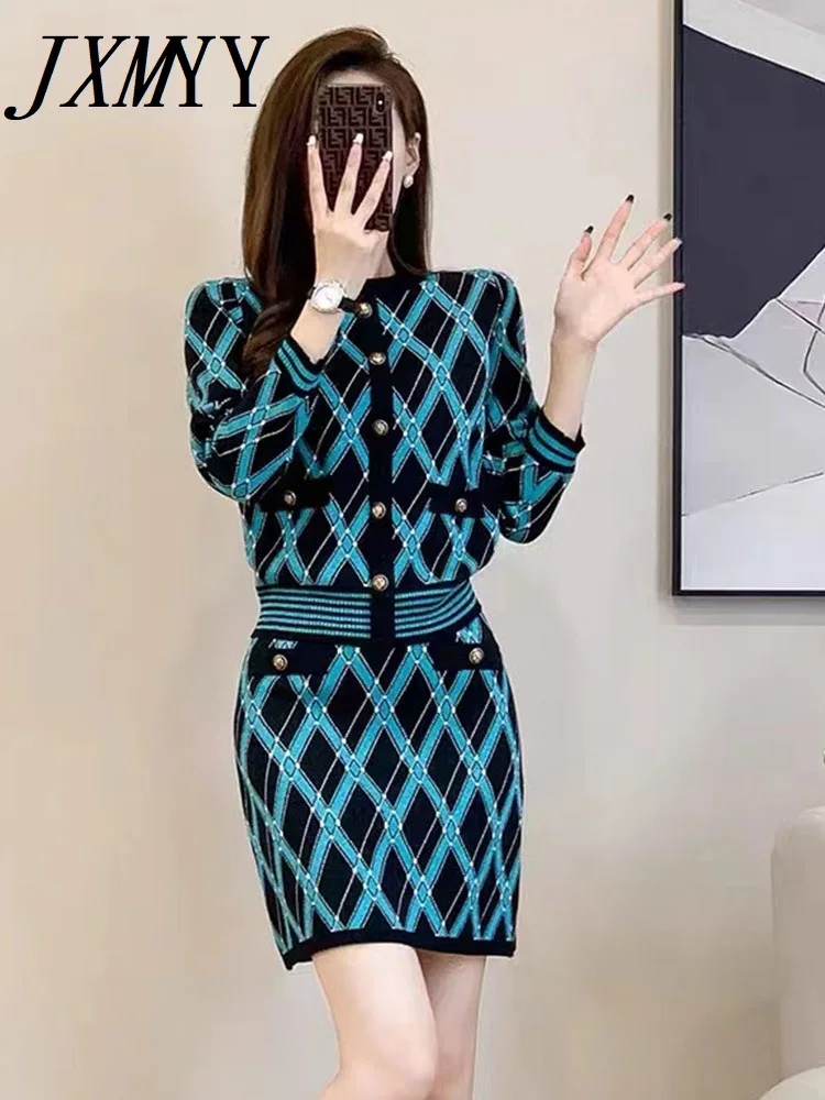 

JXMYY Autumn And Winter Fashion Elegant Temperament Knitted Suit Skirt High-End Two-Piece Women's Clothing