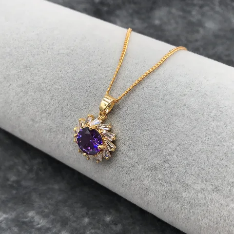 Ожерелье с кулоном для женщин и девушек, колье из натурального фиолетового кристалла АА, с кулоном 14 мм, подарочное Ювелирное Украшение под золото 14 к, ожерелья-цепочки