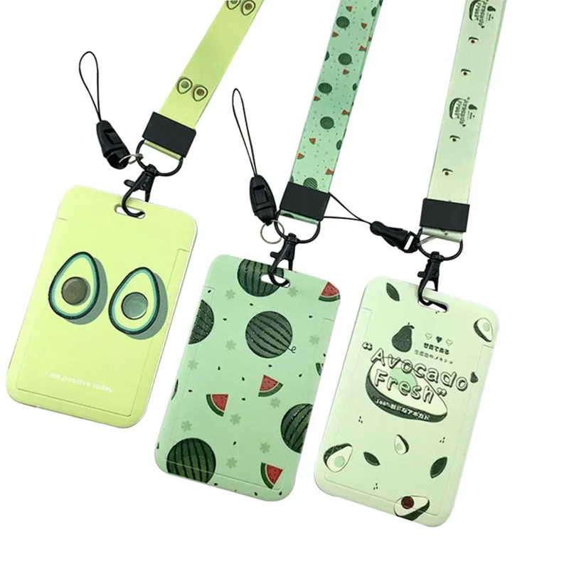

Green Avocado Pattern Work Card Badge Holder for Company Staff Employees with Lanyard Bus Pass Access Card Cover Case Sleeve