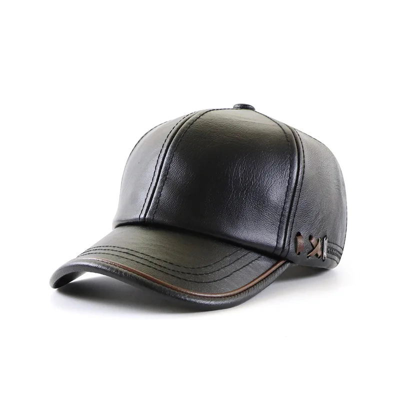 

High Quality PU Leather Baseball Cap Men Autumn Winter Men's Hat for Middle Aged and Elderly People Father's Day Gift