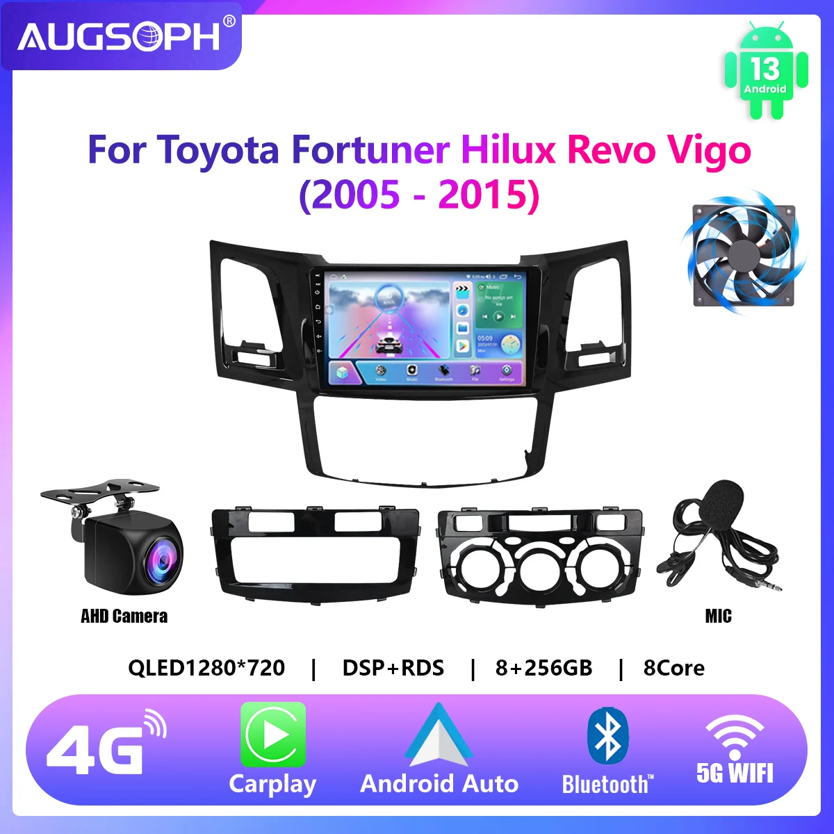 Автомобильный радиоприемник Android 13 для Toyota Fortuner 1 Hilux Revo Vigo 2005-2015 9-дюймовый